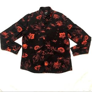 H&M Men Floral Button Front Shirt-Sz L Long Sleeve